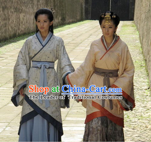 Chinese Han Dynasty Noblewomen Clothing Costumes Dresses Clothing Clothes Garment Outfits Suits Complete Set for Women