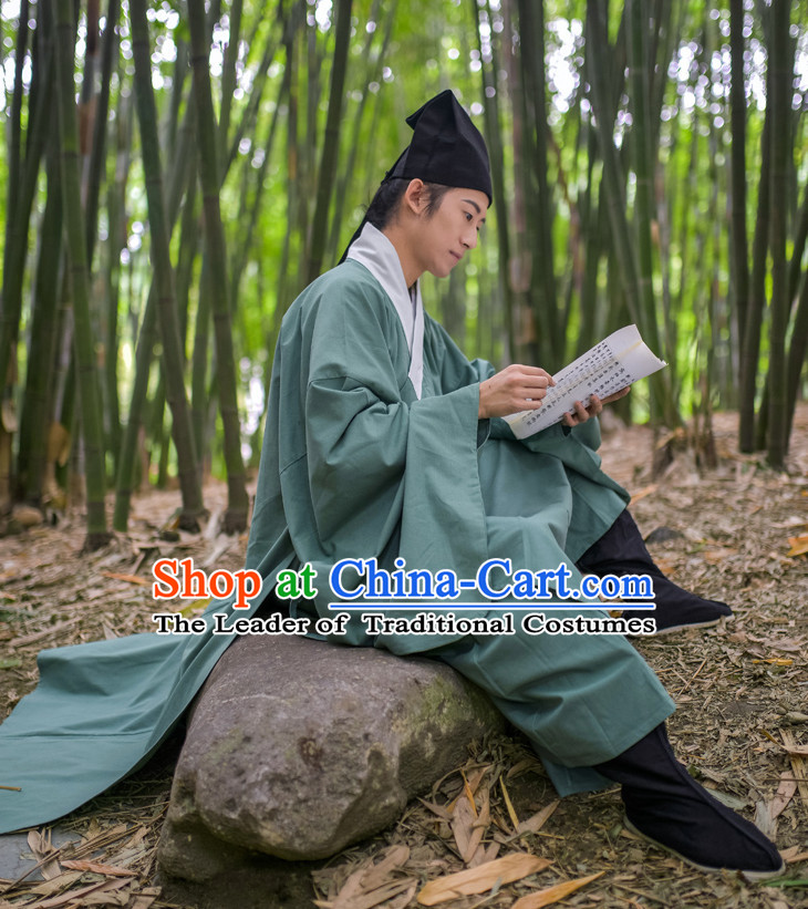 Chinese Traditional Ming Dynasty Student Costumes and Hat Complete Set for Men