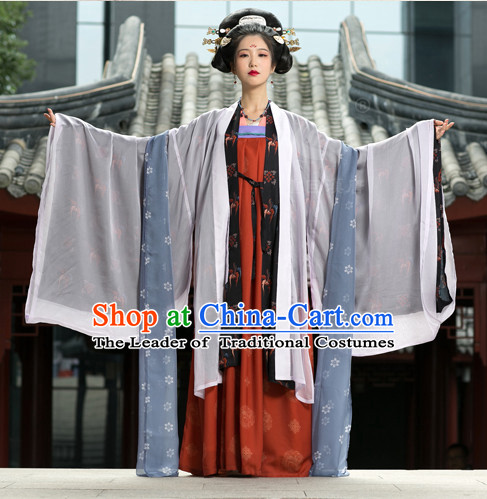 Tang Dynasty Ancient Chinese People Suits and Headpieces Complete Set for Women