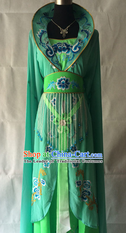 Green High Collar Chinese Opera Empress Wear Costume Traditions Culture Dress Kimono Chinese Beijing Clothing for Women