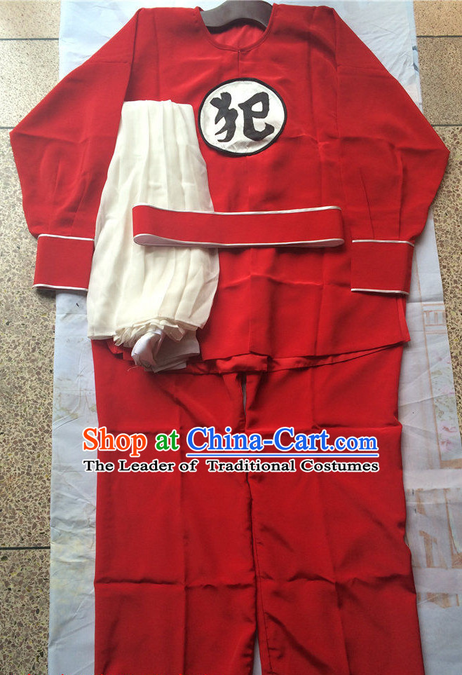Chinese Opera Criminal Prisoner Costumes Complete Set