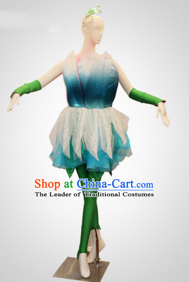 Chinese Folk Leaf Dance Costumes and Flower Headdress Props for Women