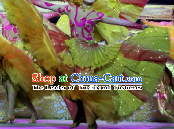 Chinese Folk Flower Dance Costumes and Headwear Complete Set for Women