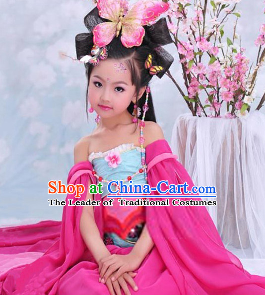 Chinese Tang Dynasty Butterfly Princess Costume Ancient China Ethnic Costumes Han Fu Dress Wear Outfits Suits Clothing for Kids