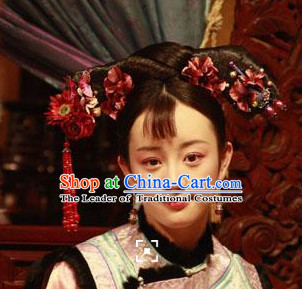 Qing Dynasty Black Style Wigs Lace Front Wig Hair Extension Women Hairpieces Full Wigs Sale