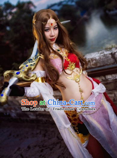 Ancient Asian Chinese Japenese Korean Sexy Dancer Cosplay Costumes Flying Angel Costume and Hair Jewelry Complete Set