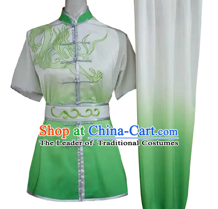 Top Short Sleeves Color Transition Embroidered Phoenix Wing Chun Uniform Martial Arts Supplies Supply Karate Gear Tai Chi Uniforms Clothing for Women and Girls