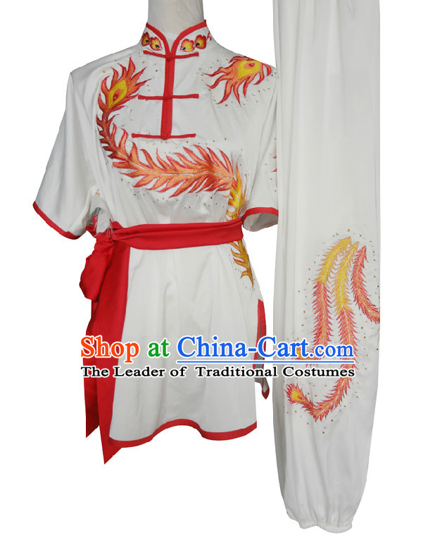 Top Short Sleeves Embroidered Phoenix Wing Chun Uniform Martial Arts Supplies Supply Karate Gear Tai Chi Uniforms Clothing for Women and Girls