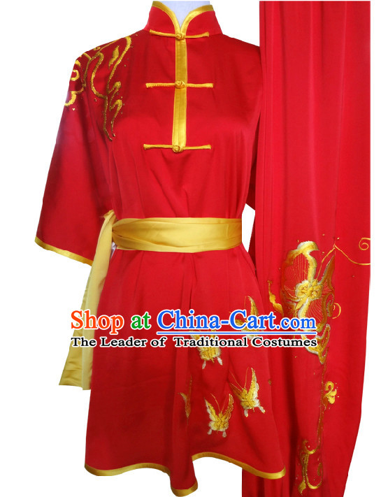 Top Short Sleeves Embroidered Butterfly Tai Chi Wing Chun Uniform Martial Arts Supplies Supply Karate Gear Martial Arts Uniforms Clothing for Women and Girls