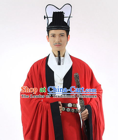 Ancient Chinese Hanfu Dress and Hat Complete Set for Men