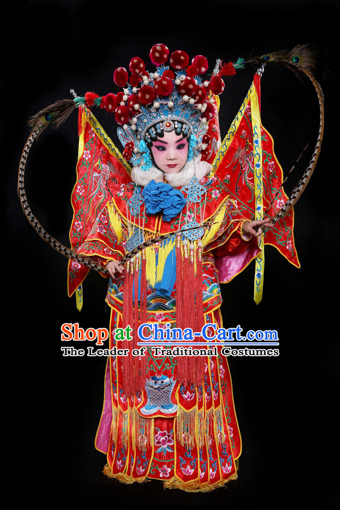 Chinese Beijing Opera Costume and Helmet for Girls and Kids