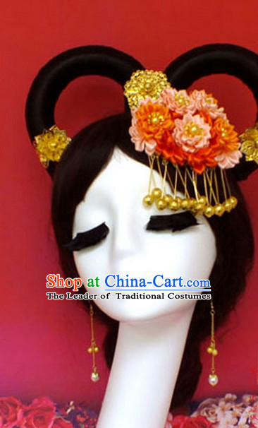 Chinese Empress Princess Queen Black Wigs and Hair Accessories Hair Jewelry Fascinators Headbands Hair Clips Bands Bridal Comb Pieces Barrettes