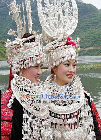 Traditional Silver Miao Headgear and Necklace