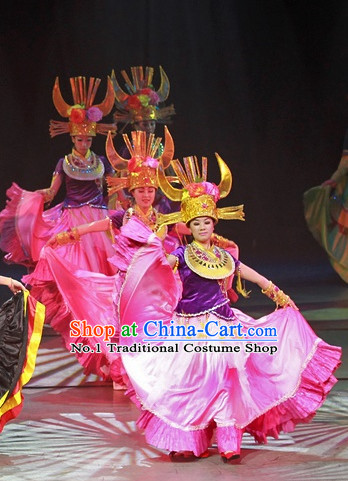 Chinese Lijiang Stage Performance Dance Costumes and Big Hat