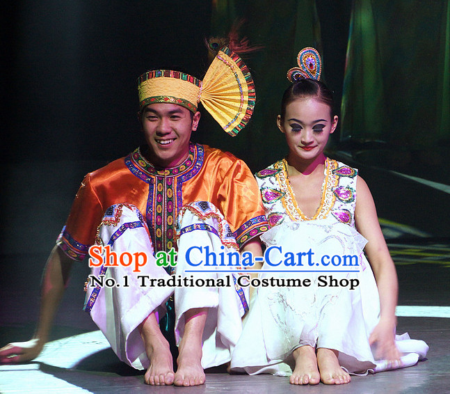 Chinese Yunan Xishuang Banna Dai Ethnic Men and Women's Dance Costumes