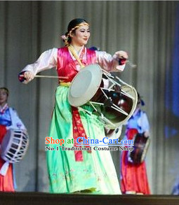 Korean Traditional Drum Dancing Costumes and Headpiece for Women