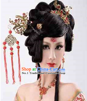 Chinese Wedding Bridal Black Wig and Hair Accessories