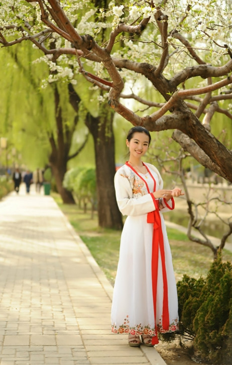 China Classical Lady Hanfu Suit with Red Trim