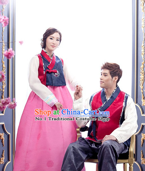 Top Korean Traditional Hanbok National Costumes Complete Set for Men and Women