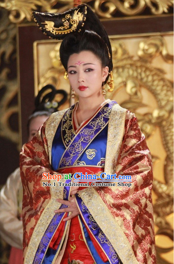 Tang Dynasty China Ancient Female Emperor Wu Zetian Costumes and Hair Accessories Complete Set