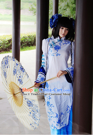 Chinese Classical Costumes and Handmade Umbrella Headwear Complete Set