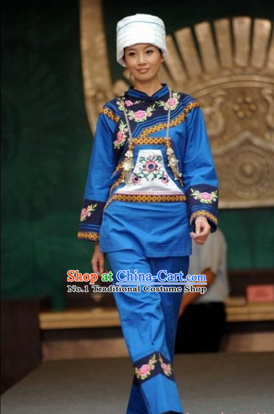 Chinese Traditional Ethnic Clothing and Hat Complete Set for Women