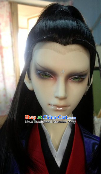 Chinese Traditional Black Long Wig for Men