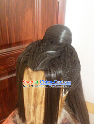Chinese Handmade Swordsmen Long Black Wig for Men