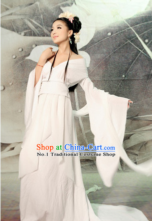 China Fashion Chinese Ancient Costume White Kimono Dress and Hair Jewelry Complete Set