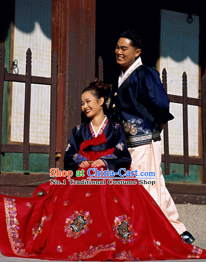 Korean Couple National Dress Costumes Traditional Costumes 2 Sets