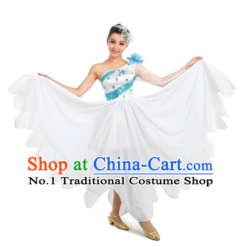Chinese Stage Dancing Costumes Apparel Dance Stores Dance Gear Dance Attire and Hair Accessories Complete Set for Women