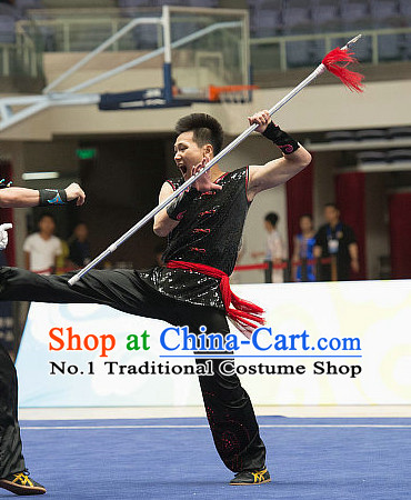 Top Shinning Black Kung Fu Stick Uniforms Kungfu Training Uniform Kung Fu Clothing Kung Fu Movies Costumes Wing Chun Costume Shaolin Martial Arts Clothes for Men