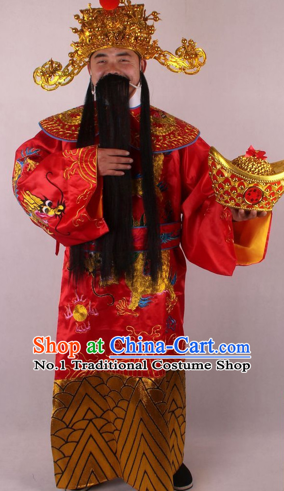 Chinese Culture Chinese Opera Costumes Chinese Cantonese Opera Beijing Opera Costumes Cai Shen Costumes and Hat Complete Set for Men