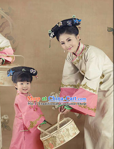 Tradiitonal Chinese Mother and Daughter Hanfu Costumes Complete Set