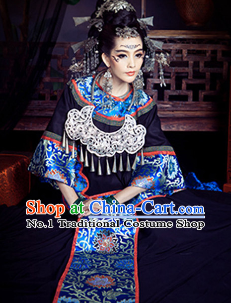 Chinese Ancient Miao Dress and Accessories Complete Set