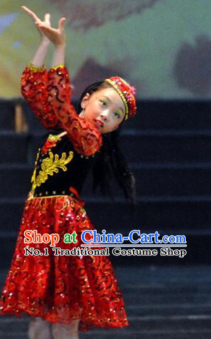 Chinese Xinjiang Minority Kids Folk Dance Costumes Dancewear