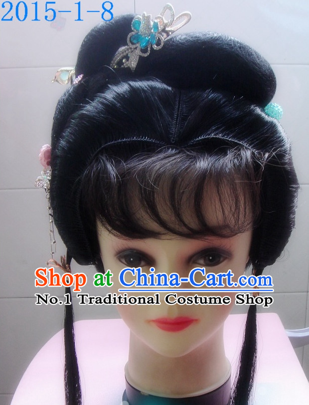 Chinese Style Beijing Opera Hua Dan Black Long Wigs for Women