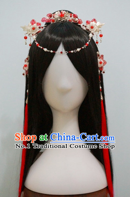 Traditional Chinese Costumes Black Wigs and Handmade Hair Accessories Hair Jewelry