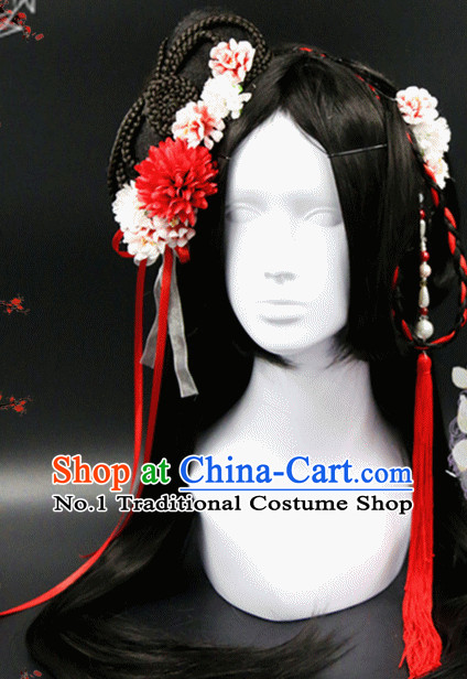 Chinese Ancient Princess Long Black WIgs and Hair Accessories Set