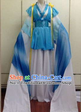 Blue and White Chinese Classical Water Sleeves Dancing Suit for Women