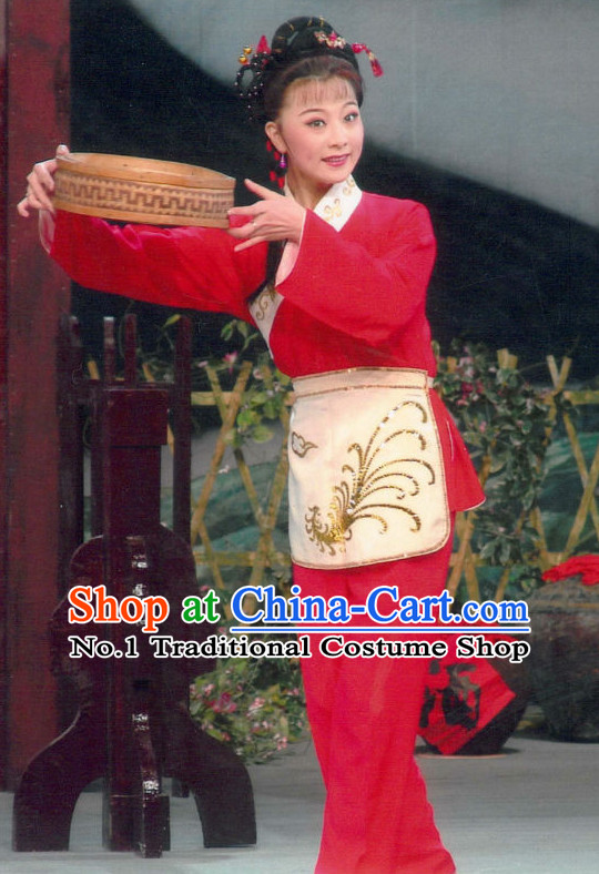Chinese Traditional Dresses Theatrical Costumes Ancient Chinese Hanfu Lady Tea Plucking Costumes and Hair Accessories