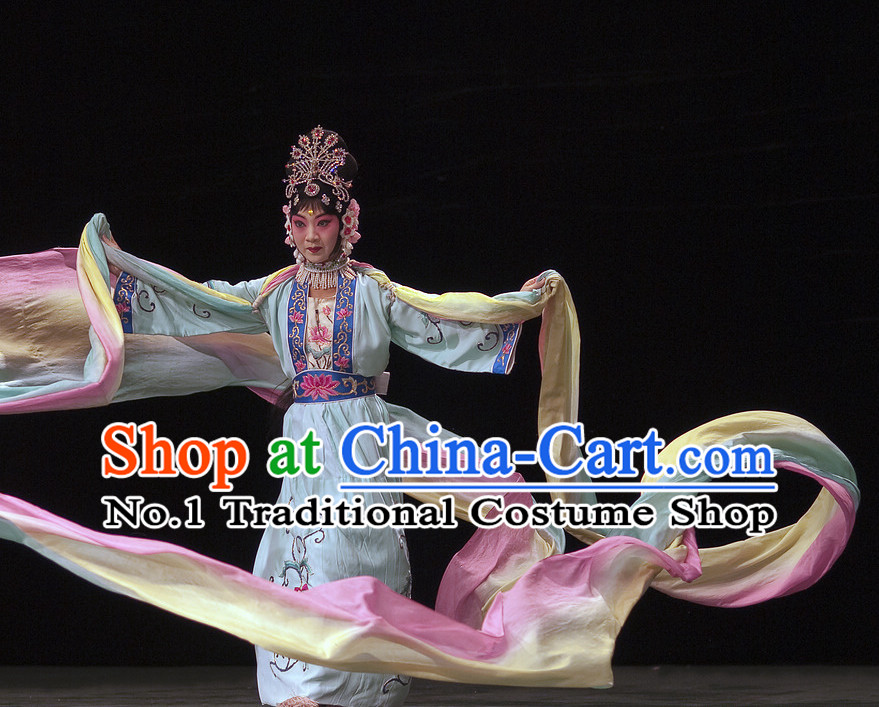 Chinese Traditional Dresses Theatrical Costumes Ancient Chinese Hanfu Ribbon Dancing Costumes and Hair Accessories
