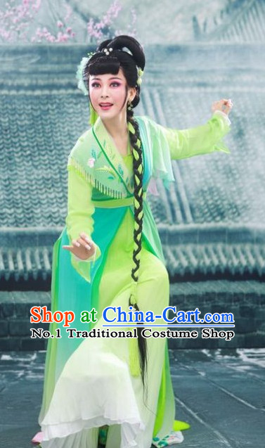 Asian Chinese Traditional Dress Theatrical Costumes Ancient Chinese Clothing Green Fairy Costumes and Hair Accessories