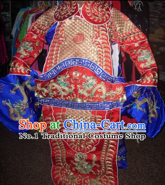 Red Ancient Chinese Beijing Opera General Male Armor Costumes Complete Set for Men