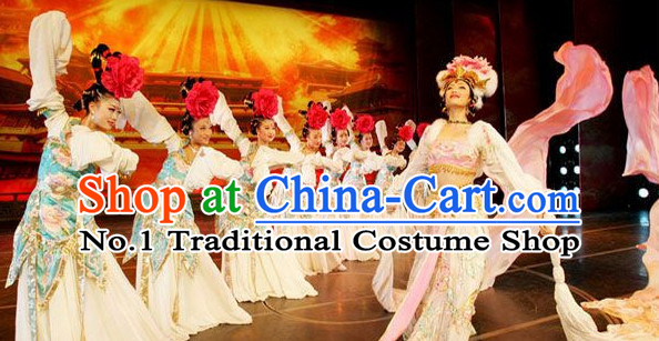 Ancient Chinese Classical Palace Water Sleeves Dance Costumes and Hair Accessories Complete Set