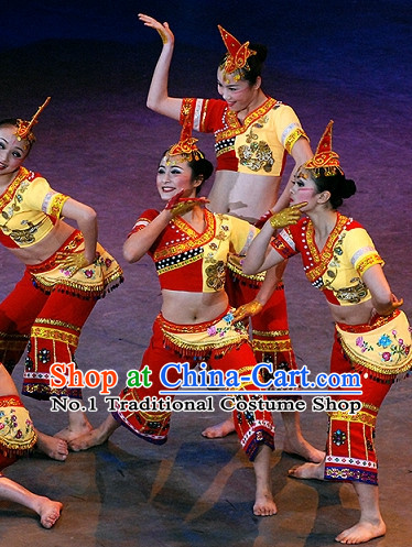 Chinese Folk Ethnic Minority Dancewear Costumes and Hat Complete Set for Women