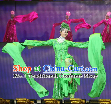 Green Water Sleeve Ancient Chinese Fairies in the Sky Costumes and Hair Accessories Complete Set