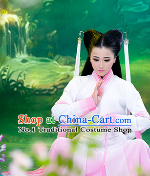 Chinese Traditional White Pink Xiao Long Nv Dragon Lady Fairy Costumes