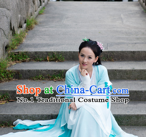 Chinese Traditional Fairy or Swordswoman Costumes and Hair Accessories Complete Set for Ladies