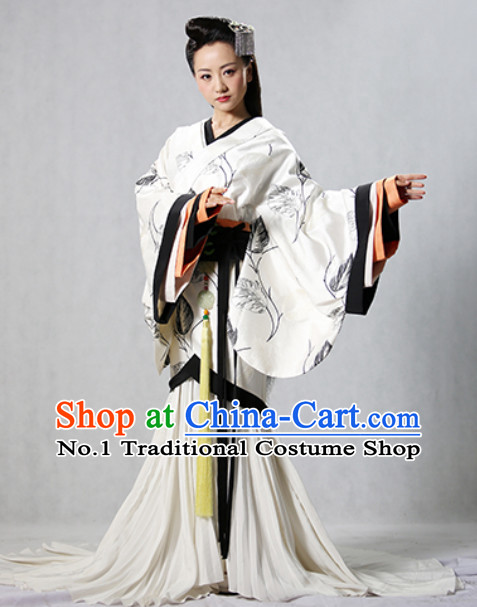 Chinese Traditional Han Fu Clothing and Hair Ornaments Complete Set for Ladies